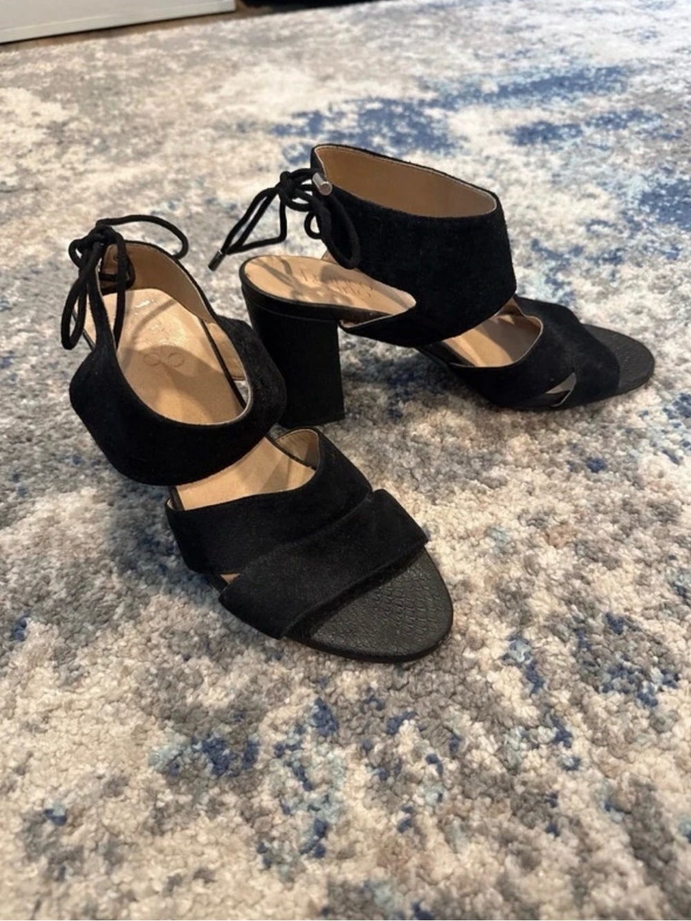 Franco Sarto size 7.5 Black Suede Block Heel with Ankle Tie